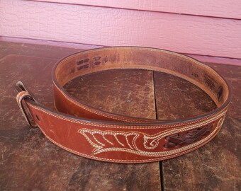 Leather Braided Belt with Detailed Stitching Size 34-36 Vintage #8799 Vintage