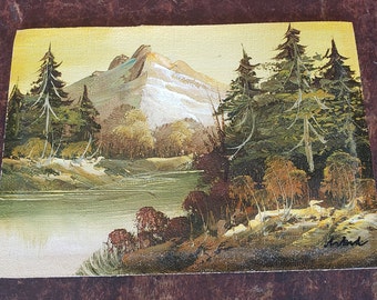 Original Oil Painting on Canvas on Board Signed Landscape Autumn Fall Trees River 5" x 7" #8821 Small