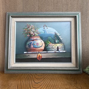 Original Textured Oil Painting: Native American Pottery, Thunderbird Art