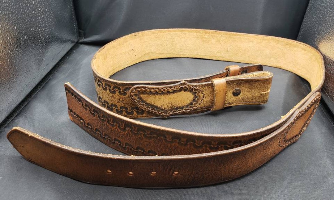 Tooled Leather Belt 38-40 2 Wide Overlap Belt Vintage Unused - Etsy