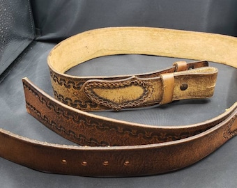 Tooled Leather Belt 38-40 2" Wide Overlap Belt Vintage  Unused