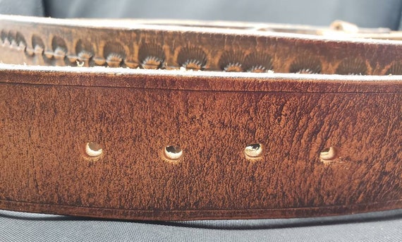 Tooled Leather Belt 38-40 2" Wide Overlap Belt Vi… - image 4