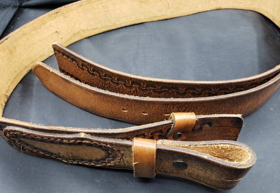 Tooled Leather Belt 38-40 2" Wide Overlap Belt Vi… - image 6