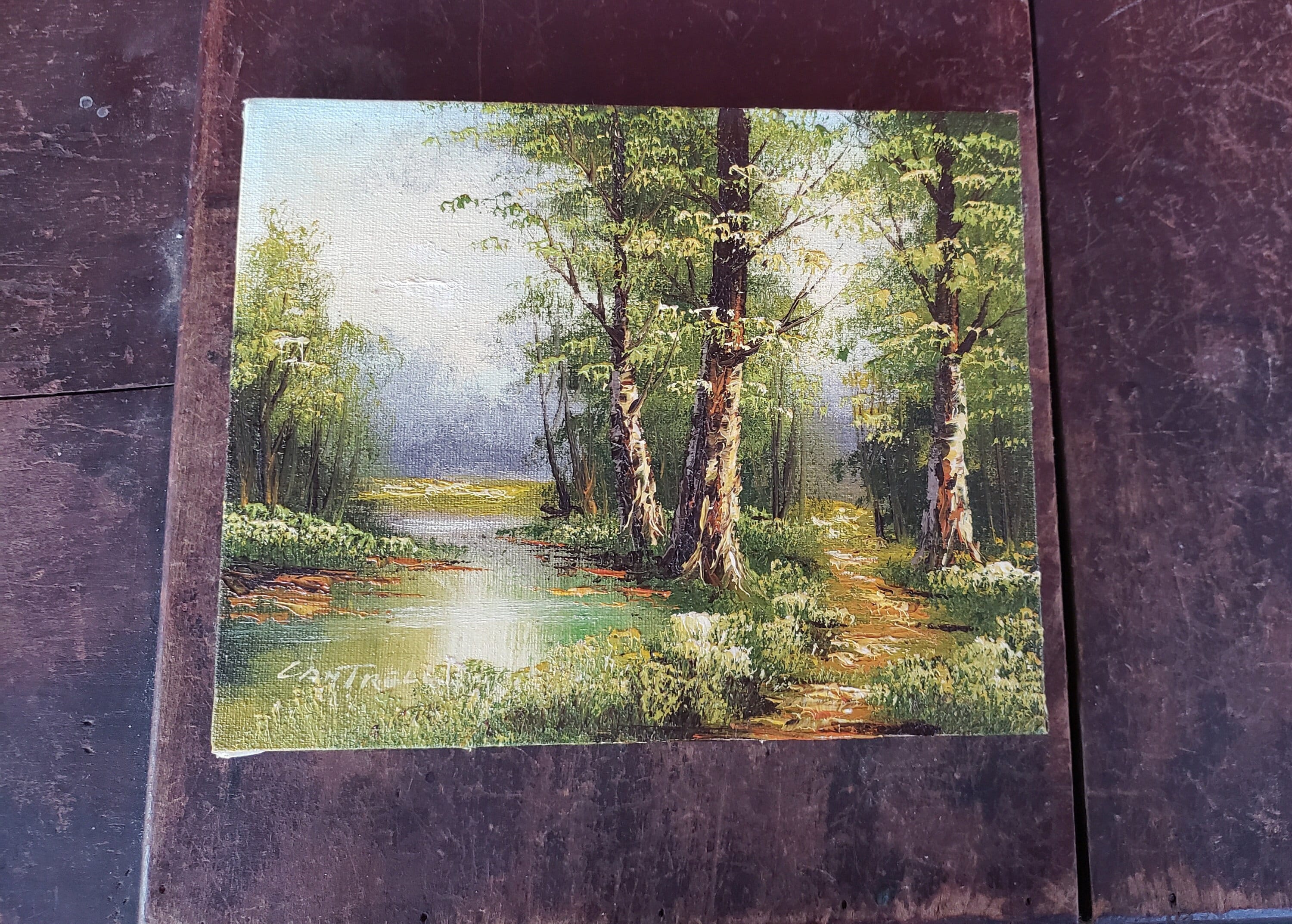 Two Original Vintage Cantrell  8 x 10 Signed Oil Paintings Rivers in  Autumn 