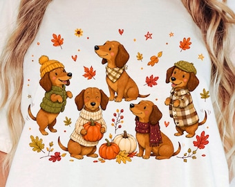 Lindo perro salchicha de otoño PNG, perro salchicha de otoño PNG, acogedor perro salchicha PNG, perro salchicha calabaza sublimado, descarga digital de otoño para amantes de los perros