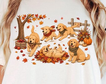 Golden Retriever Otoño PNG, Cachorro Dorado Otoño PNG, Lindo Diseño de Sublimación para Amantes de los Perros, Imágenes prediseñadas de Perros de Otoño Acogedores, Descarga Instantánea