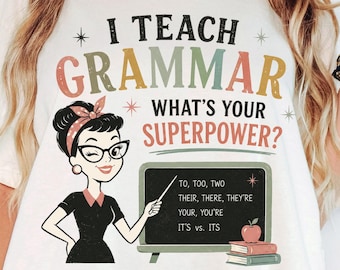 Enseño gramática ¿Cuál es tu superpoder? PNG, Profesor de gramática divertido PNG, Diseño de camiseta para profesor de inglés, Descarga PNG de regreso a clases