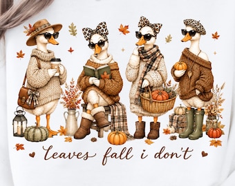 PNG de ganso otoñal divertido, PNG de hojas que caen que no me gustan, PNG de ganso otoñal, Diseño de patos otoñales acogedores, Sublimación de temporada de calabazas, PNG de otoño lindo