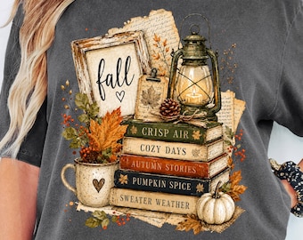 Libros acogedores de otoño PNG, pila de libros de otoño PNG, lectura acogedora PNG, diseño de sublimación de decoración de otoño, descarga digital de otoño con especias de calabaza