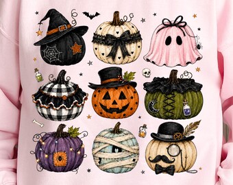 Paquete de calabazas de Halloween PNG, Calabaza espeluznante PNG, Imágenes prediseñadas de calabaza fantasma linda, Diseño de calabaza bruja, Descarga de sublimación de Halloween PNG
