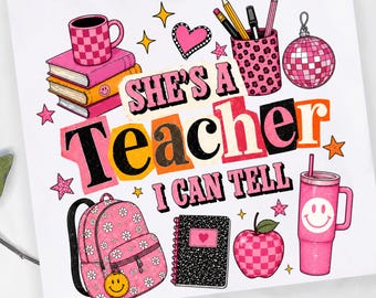 Es una maestra, se nota PNG, Maestra retro PNG, Diseño de camiseta rosa para maestra, Descarga de PNG para sublimación de regreso a clases