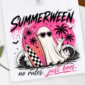 Summerween PNG, No Rules Just Boos PNG, Surf Ghost PNG, Spooky Summer Ghost, Retro Halloween Beach Sublimation Design