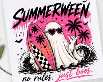 Summerween PNG, No Rules Just Boos PNG, Surf Ghost PNG, Spooky Summer Ghost, Retro Halloween Beach Sublimation Design