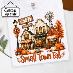 PNG personalizzato di una piccola città autunnale, PNG personalizzato di una città autunnale, PNG di una maglietta con codice postale personalizzato, design autunnale della città natale, download personalizzato per sublimazione