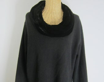 Vintage Ralph Lauren Womens Plus 2X Sweater Black Velvet Cowl Neck Cashmere Angora Wool Pullover Career Classic Made in Hong Kong
