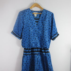 Vintage Perceptions Womens 5 / 6 Blue Polka Dot Striped Short Sleeve Pleated Dress Small Midi Length USA Nautical Sailor