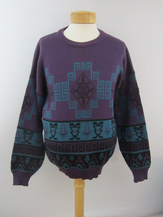 NEW Vintage DEMETRE Mens Large 80s Purple Blue Mi… - image 1