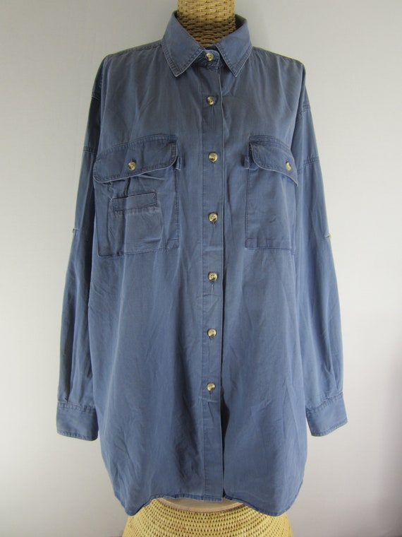 Vintage L.L. Bean Womens XL Blue LS Fly 