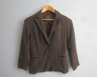 Vintage Asiatica Kansas City Womens Small Brown 3/4 Sleeve Textured Blazer Jacket 32" Classic Preppy