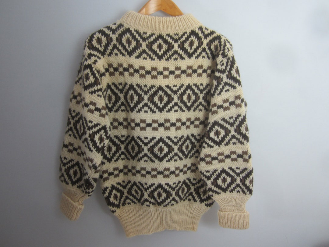 Stobi Rustic Wool Vintage Stobi Womens M Ivory Brown Nordic 100% Lopi Wool Long Sleeve ...