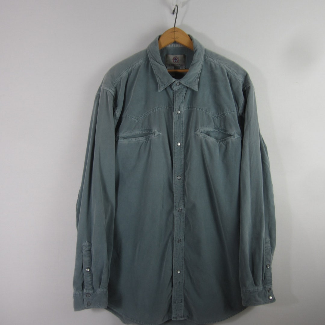 90'S LANDS'END Long Sleeve Button Down Corduroy Shirt Men's XL cotton blue type Vintage Second Hand
