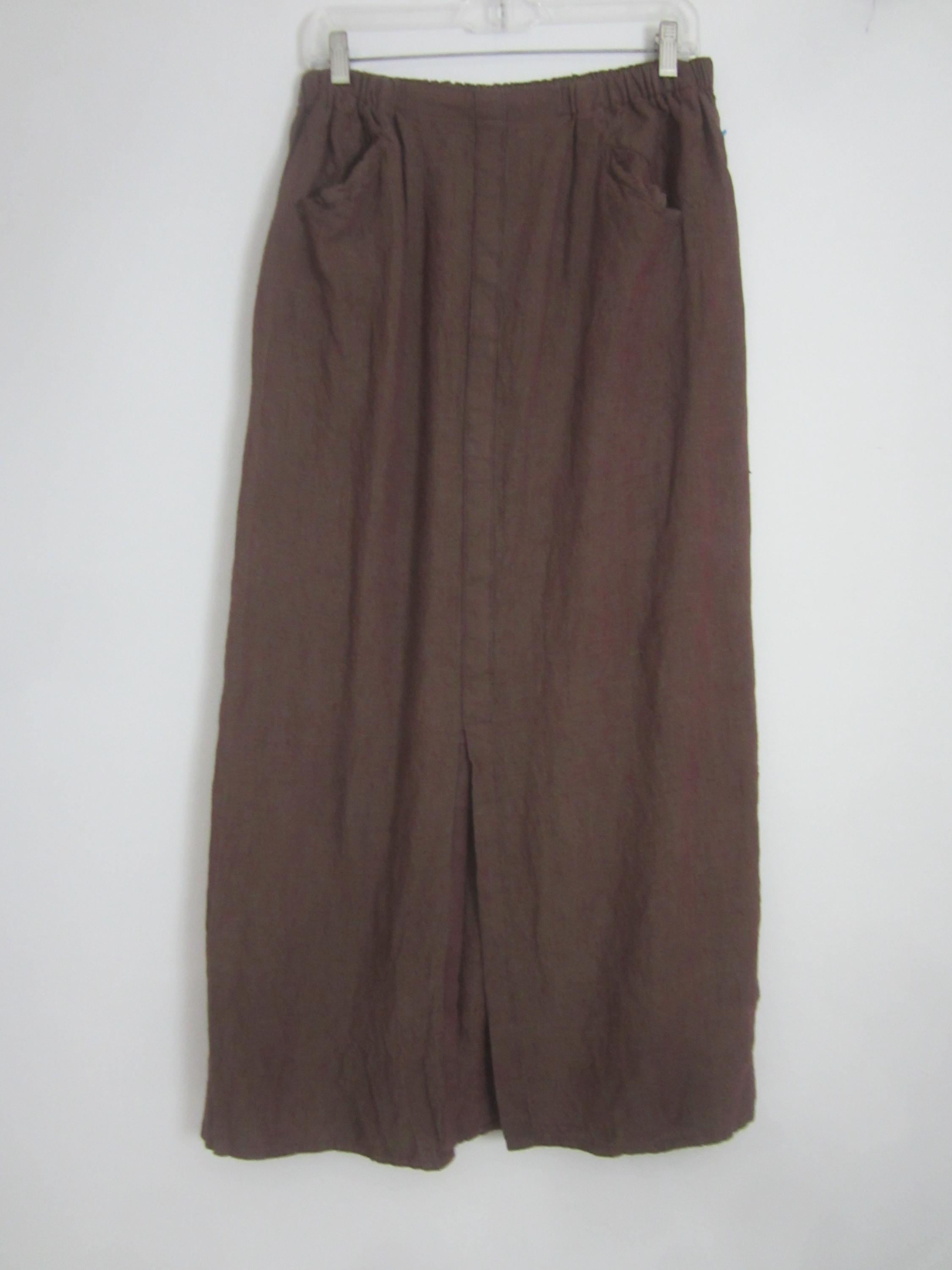Vintage Flax Jeanne Engelhart Womens Large Heather Brown Purple 100% Linen Maxi Skirt Pockets Comfy Classic Bohemian