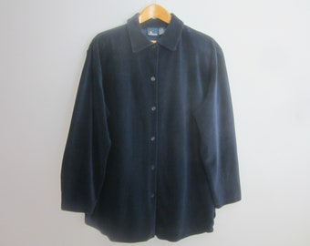 Vintage Liz Claiborne Liz Sport Womens XL Navy Blue Corduroy Tunic Shirt Long Sleeve Back Gathering Soft Comfy Warm Relaxed Fit X-Large