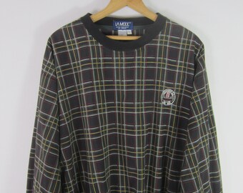 Vintage 90s La Mode Mens Large Long Sleeve Plaid Nylon Pullover Golf Jacket Sweater Cummaquid Golf Club Massachusetts 1995 Black Green Red