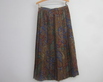 Giuseppe Collection Womens Small Brown Blue Green Red Paisley Wool Midi Skirt Waist 28" Side Buttons S