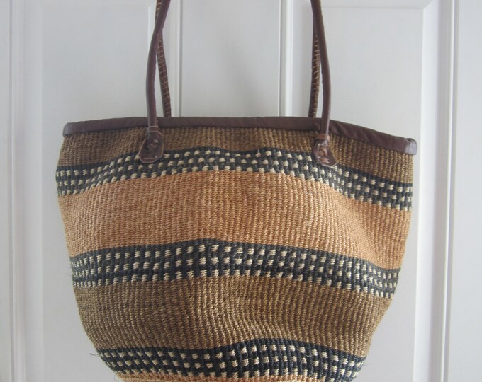 Vintage Jute and Leather Woven Bag Ethnic Market Bag Boho Etsy