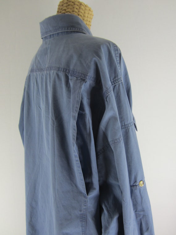 Vintage L.L. Bean Womens XL Blue LS Fly Fishing Shirt Hiking Button Down Cotton Hong Kong Pockets