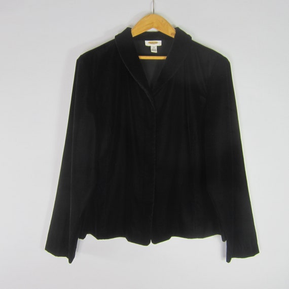 Vintage Talbots Womens Plus 20 Long Sleeve Black Velvet Jacket Blazer Classic Capsule Career Size 1x Made Hong Kong Retro Shawl Collar