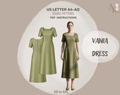 Cottagecore Midi Dress Sewing Pattern PDF, Square Neck Summer Dress Pattern, A Line Dress, Instant Download A4 A0 XS-5XL