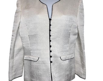 VTG 90s Mary McFadden × Saks Ivory Quilted Silk Frog-Button Blazer Sz 12