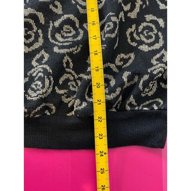 Vintage Sharon Anthony Womens 80s Oversized Black Gold Floral Sweater ...