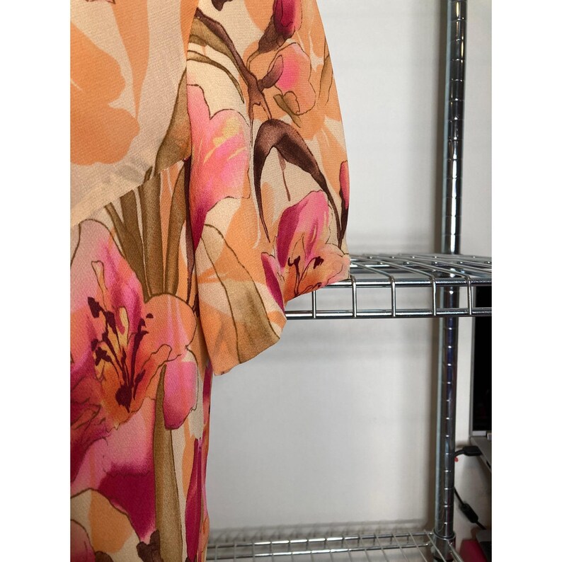 Vintage 90s Adrianna Papell Women Orange Floral Silk Maxi Dress Sz 4 Flowy Airy image 8