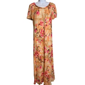 Vintage 90s Adrianna Papell Women Orange Floral Silk Maxi Dress Sz 4 Flowy Airy image 1