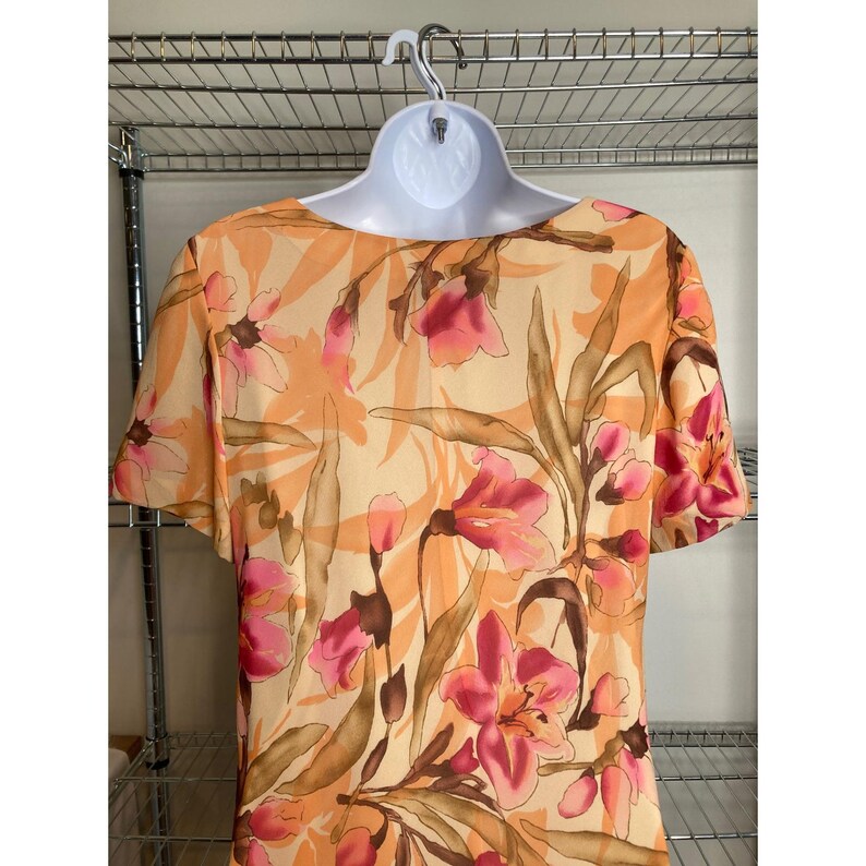 Vintage 90s Adrianna Papell Women Orange Floral Silk Maxi Dress Sz 4 Flowy Airy image 9
