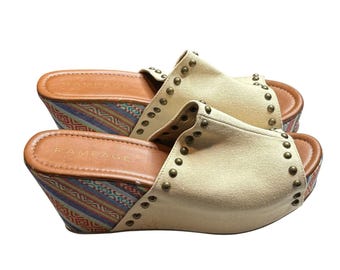 VTG Rampage Womens Y2K Studded Quizzy Platform Wedges Sandals Size 8.5 Going Out