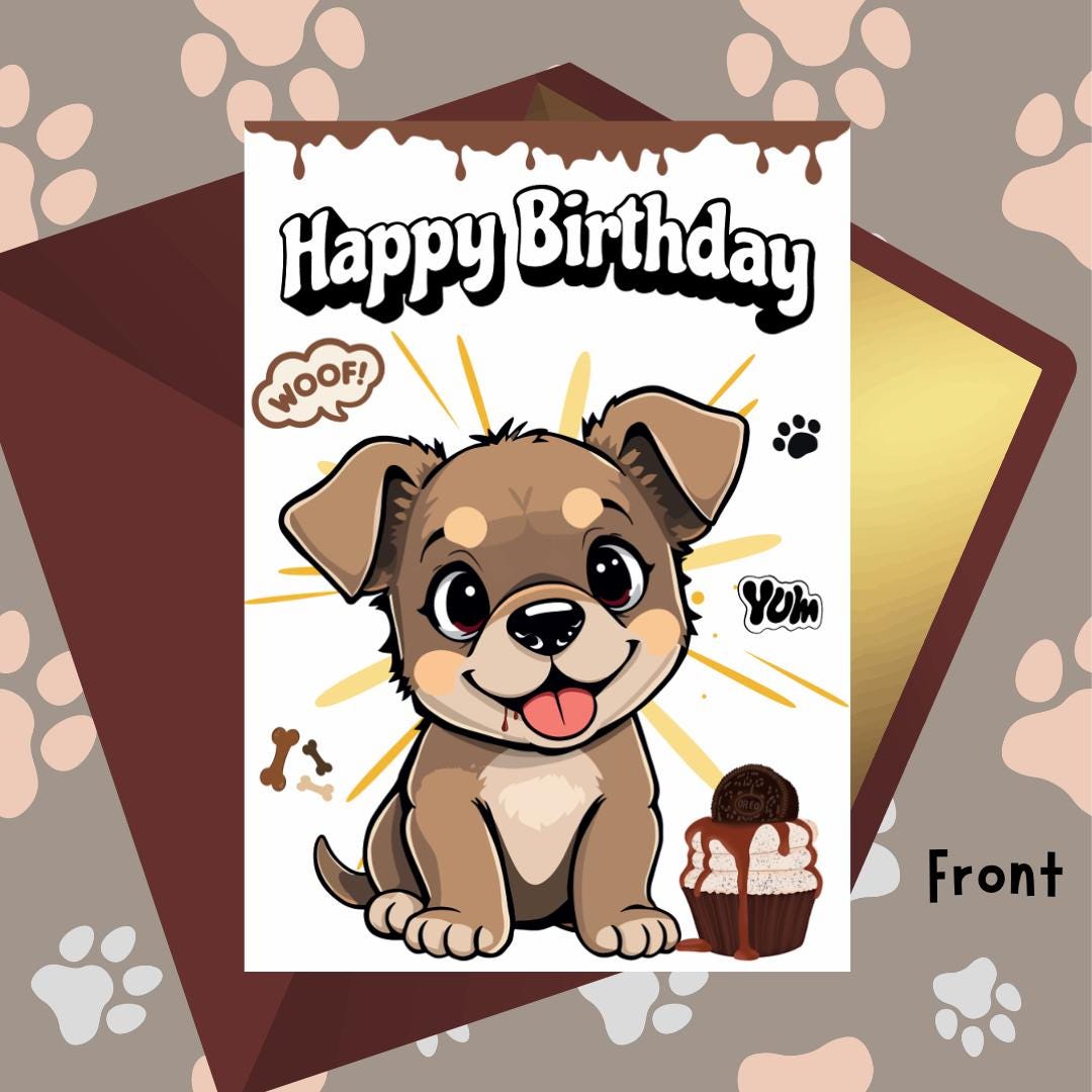 Printable Puppy Birthday Card, Kids Dog Greeting Card (instant Download ...