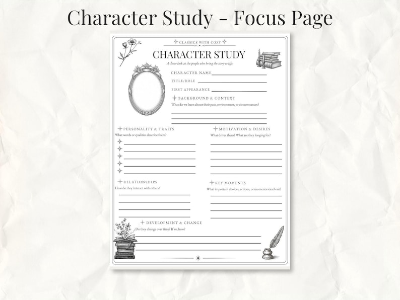 Character Study Page | Printable Literary Worksheet for Book Notes (PDF ...
