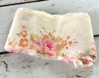 Vintage Floral Fabric Ribbon, Torn Cotton, Slow Stitch