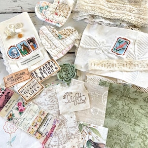 Slow Stitching Kit: Neutral Fabrics, Vintage Lace & Embroideries