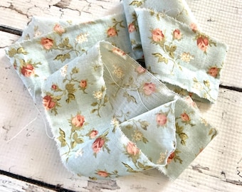Vintage Floral Cotton Torn Fabric Ribbon: Slow Stitch Scrap Pack