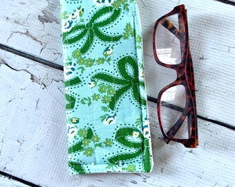 Handmade Floral Cotton Glasses Case: Shabby Chic Bow Design