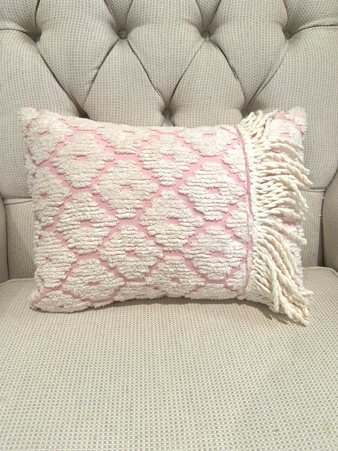 Darling Vintage Chenille Pillow Cover/ Farmhouse Fabric/ Vintage