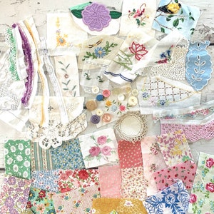 Slow Stitch Beginner Kit Variety Pack, lace, fabrics, trims, Snippets, slow Stitching, Art Collage, Journaling,Embroidery pieces Kit ABC