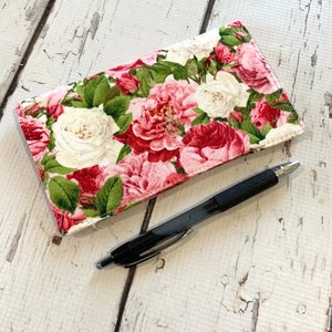 Rose Floral Checkbook Cover, check register holds Cash and  Checkbook two pockets