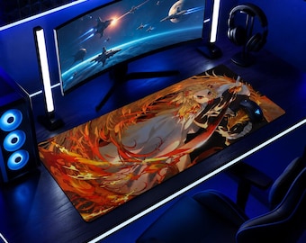 Alfombrilla de ratón de anime de Demon Slayer Rengoku Hashira de la Llama / Alfombrilla de escritorio para juegos Kyojuro