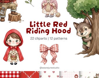 Little Red Riding Hood Clipart Bundle | Fairytale Characters Bundle, Little Red, Wolf, Forest | 300DPI | Commercial Use | Instant Download